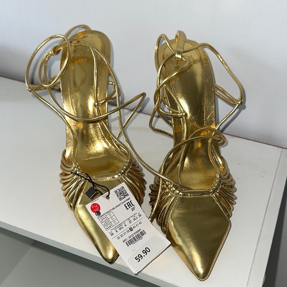 Zara Gold Strappy Heels - Picture 3 of 8